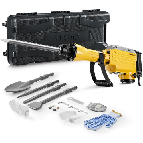 Demolition Jack Hammer, 2200W 1350 BPM Jack Hammer Concrete Breaker, Heavy Duty Electric Jack Hammer 4pcs Chisels Bit with Gloves, 360¡ã Swiveling Front Handle for Trenching and Breaking Holes