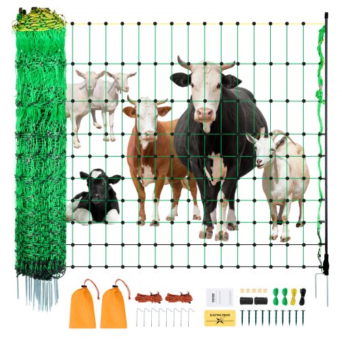 Electric Fence Netting, 50' H x 164' L, Livestock Net Fencing with Posts & Stakes, Portable Mesh Nets for Goats, Sheep, Deer, Hogs, Dogs, Electric Fencing for Backyards, Gardens, Farms, Ranches