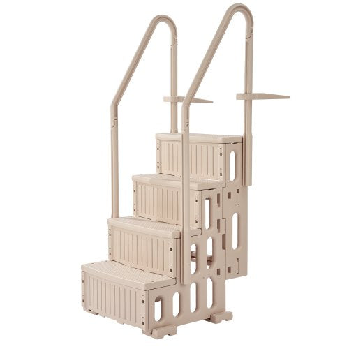 Swimming Pool Ladder, 4-Step Double Handrails Stairs with Non-slip Heavy Duty Steps, Max Load Capacity 400 lbs, for 48-54 In Inground & Above-ground Pools of Any Decking Surface, Taupe