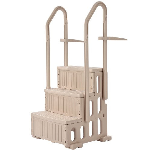 Swimming Pool Ladder, 3-Step Double Handrails Stairs with Non-slip Heavy Duty Steps, Max Load Capacity 400 lbs, for 36-48 Inch Inground & Above-ground Pools of Any Decking Surface, Taupe