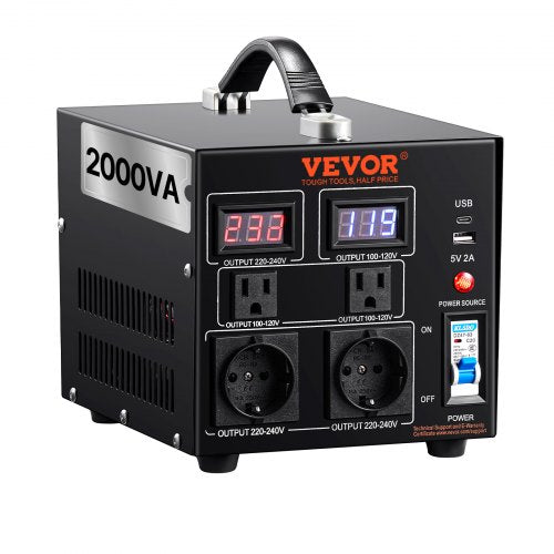 Voltage Converter Transformer, 2000W, Heavy Duty Step Up/Down Transformer, Convert from 110 Volt to 220 Volt and  from 220 Volt to 110 Volt, with US Outlet EU Outlet 5V USB Port, CE Certified