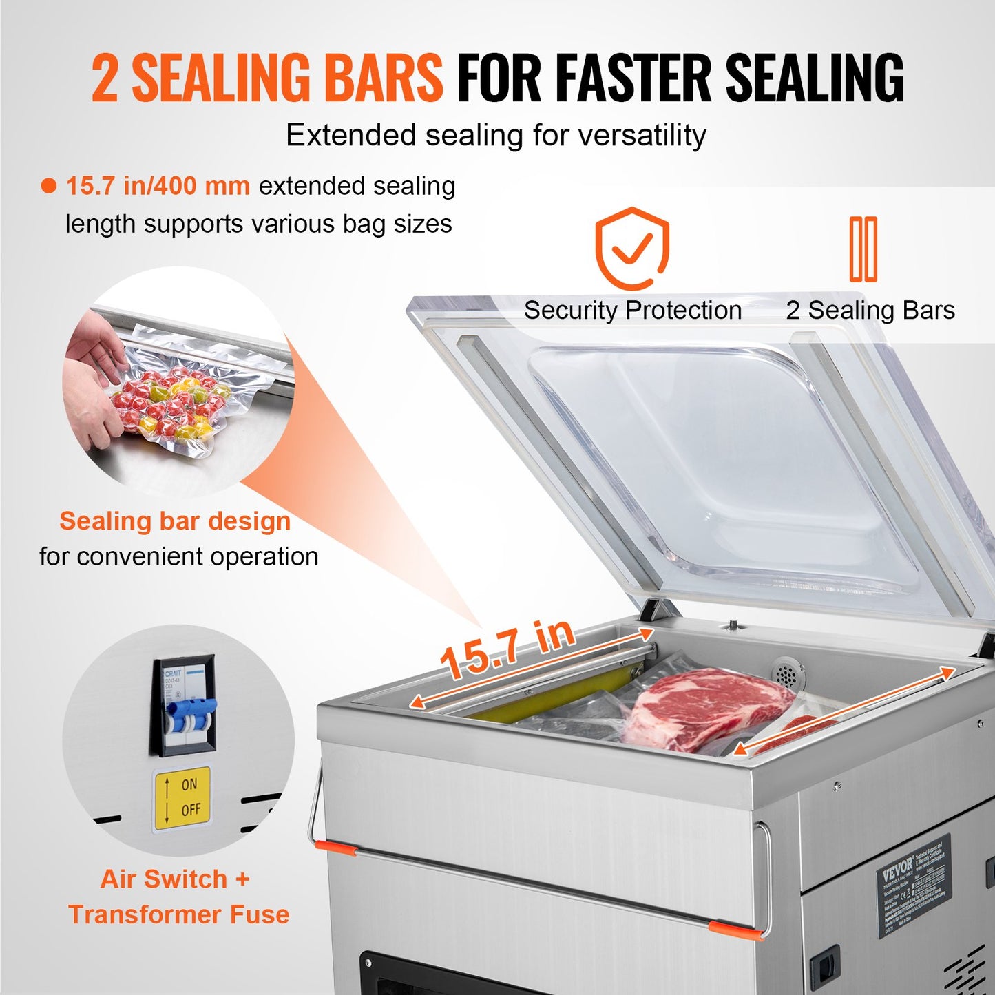 VEVOR Chamber Vacuum Sealer, 600W Sealing Power, Vacuum Packing Machine for Wet Foods, Meats, Marinades and More, Compact Size with 15.7 Sealing Length, Applied in Home Kitchen and Commercial Use