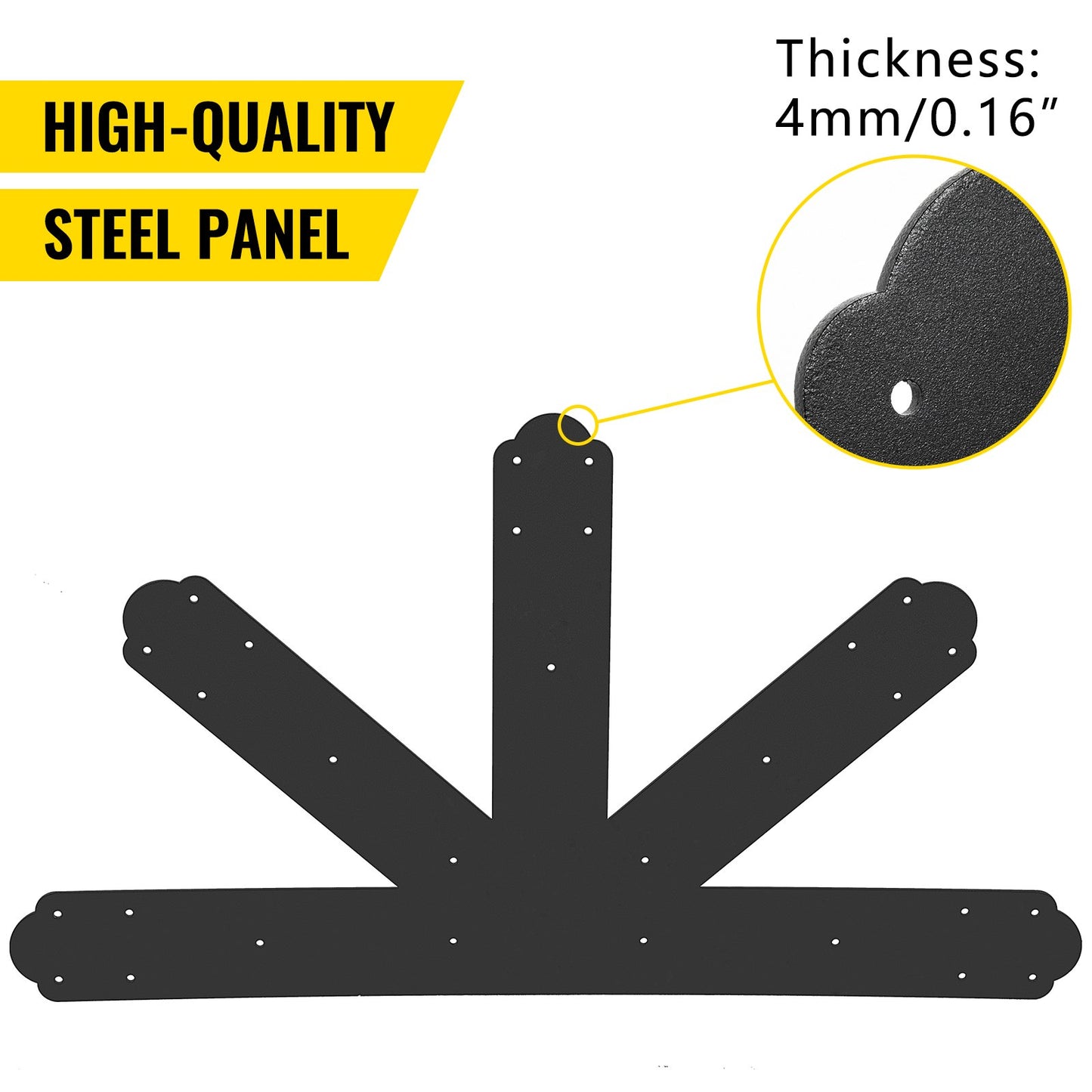 VEVOR Gable Plate, Black Powder-Coated Truss Connector Plates, 12:12 Pitch Gable Bracket, 4 mm / 0.16 Steel Truss Nail Plates, Decorative Gable Plate with Bolts for Wooden Beam Use