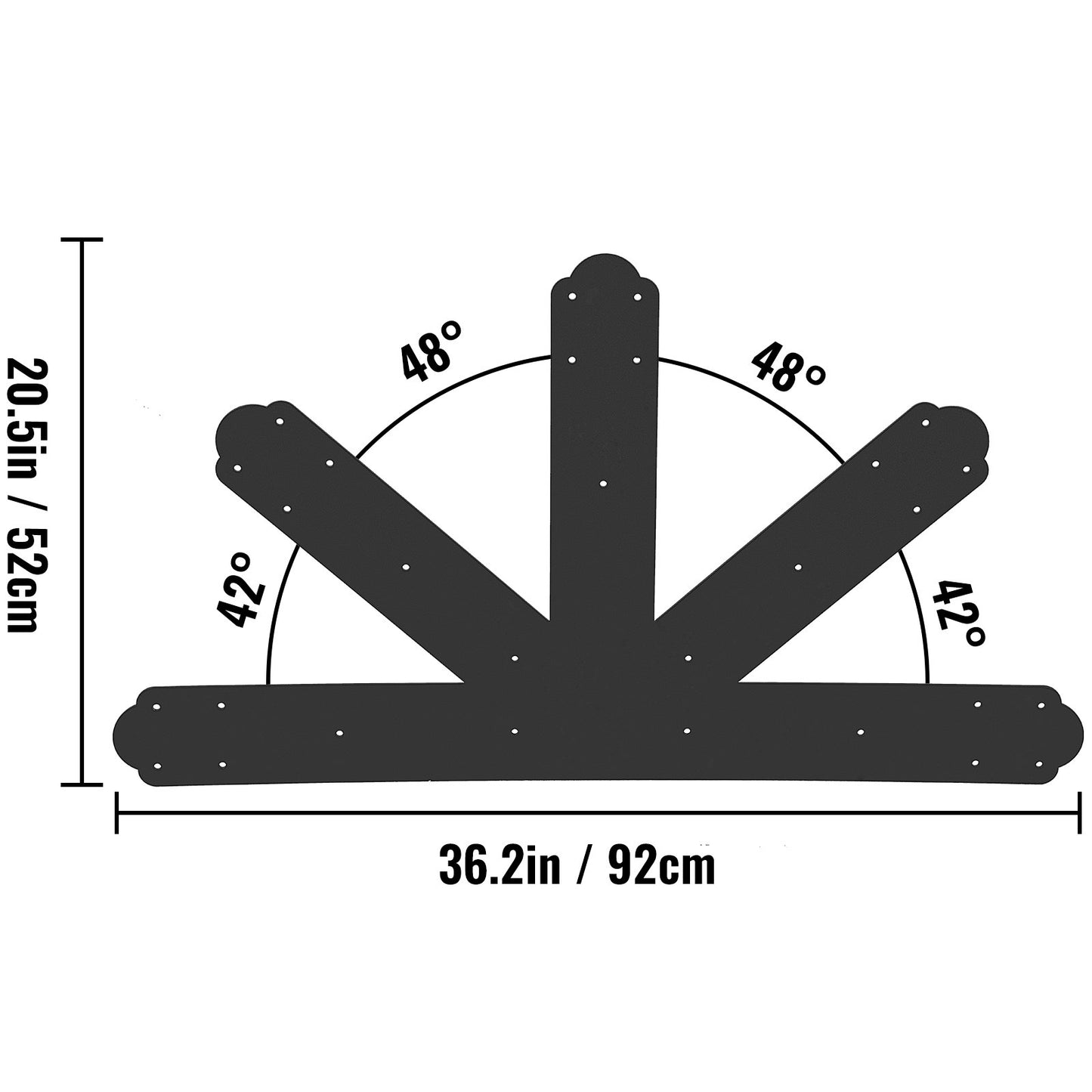 VEVOR Gable Plate, Black Powder-Coated Truss Connector Plates, 12:12 Pitch Gable Bracket, 4 mm / 0.16 Steel Truss Nail Plates, Decorative Gable Plate with Bolts for Wooden Beam Use