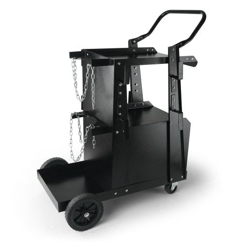 Welding Cart, 2-Tier Heavy Duty Welder Cart with Anti-Theft Lockable Cabinet, 265LBS Weight Capacity, 360¡ã Swivel Wheels, Tank Storage Safety Chains, Welding Cabinet for TIG, ARC, Plasma Cutter