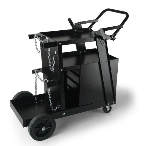 Welding Cart, 2-Tier 4 Drawers Welder Cart with 265 LBS Weight Capacity, 360° Swivel Wheels, Tank Storage Safety Chains, Heavy Duty Rolling MIG Welder Cart for Mig Welder and Plasma Cutter