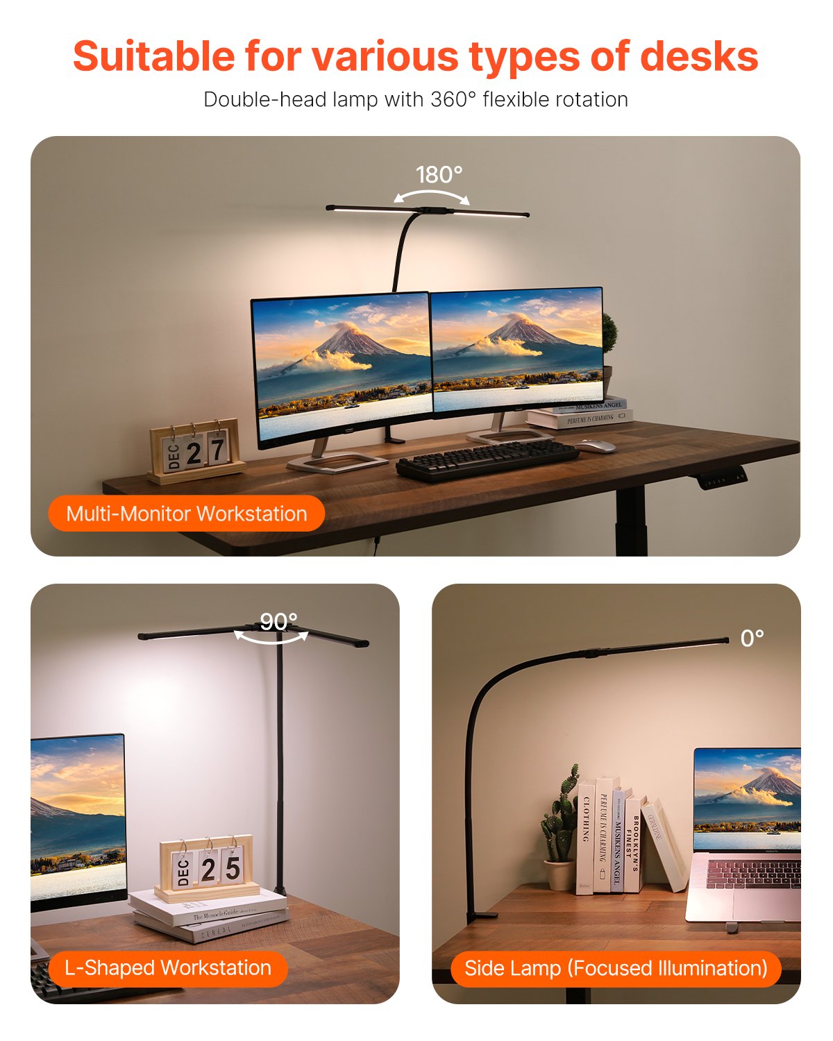 LED Desk Lamp with Clamp Double Head Desk Lamp with 360¡ã Adjustable Gooseneck