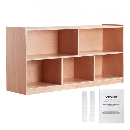 Cubby Mobile Tray Storage Cabinet, 5-Compartment Cubby Storage Shelf, Cubby Storage Cabinet 2-shelf, Classroom Cubbies, Classroom Furniture for Home, Daycare and Preschool, Natural