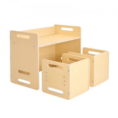Montessori Weaning Table and Chair Set, Wooden Toddler Table and Chair Set with 2 Chairs, Adjustable Height Montessori Chair and Activity Table, Ideal for Reading, Eating, Playing - Natural