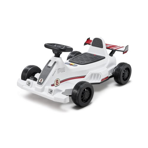 Electric Go Kart, 6V 4.5Ah Battery, Pedal Go Kart Portable Outdoor Race Toy for Kids Ages 2+, 20000 RPM Motor, 2 MPH Constant Speed, LED Headlight & Horn, Non-slip Tires, 44 lbs Max Load, White