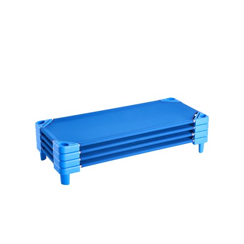 Stackable Kiddie Cot, Pack of 4,  Portable Toddler Nap Cots, Standard Size 52' L x 23' W Daycare Cots for Kids, Preschool Classroom Daycare Beds for Sleeping, Resting, Naptime, Blue