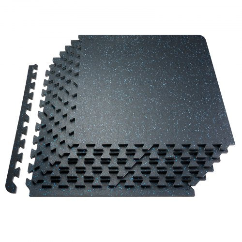 0.56 Inch Thick Gym Floor Mats, 12 Tiles Rubber Top with EVA Foam, 25' x 25' Gym Flooring Workout Mats with 48 sq.ft Coverage, Interlocking Puzzle Gym Mats for Gym, Home, Garage, Black & Blue