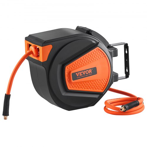 Retractable Air Hose Reel, 3/8 IN x 50 FT Hybrid Air Hose Max 300PSI, Air Compressor Hose Reel with 5 In Lead in, Ceiling / Wall Mount Enclosed Air Reel, 180¡ã Swivel Mount