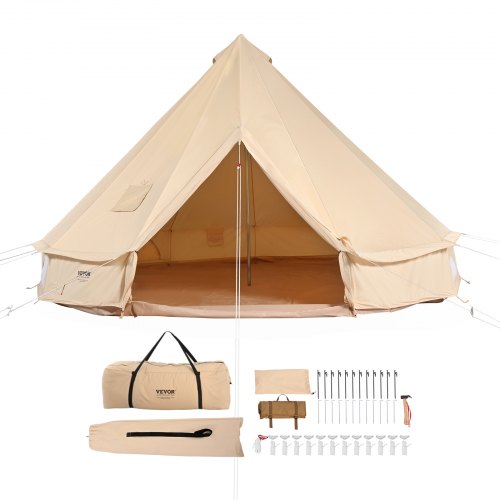 Canvas Bell Tent, 4 Seasons 5 m/16.4 ft Yurt Tent, Canvas Tent for Camping with Stove Jack, Breathable Tent Holds up to 8 People, Family Camping Outdoor Hunting Party