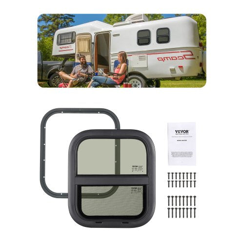Vertical RV Window, 14' W x 16' H Tinted Sliding RV Window with Net Screen & Trim Ring, Fit 15/16' - 1 3/4' Thickness Wall, RV Window Replacement for Teardrop Cargo Trailer Camper, DOT Approved
