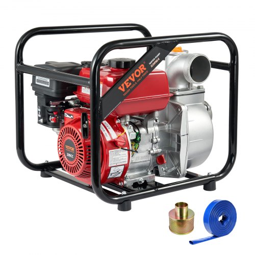 Gasoline Powered Trash Pump, 3 in/80 mm, 7HP 242GPM 4-Stroke Gasoline Engine Water Transfer Pump with 25 ft/7.62 m Outlet Hose Max 98 ft Lift 26ft Suction, Cast Iron Impeller for Irrigation Pool