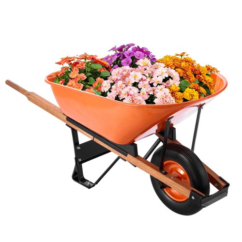 Wheelbarrow Cart, 6 Cu. Ft. Load & 330 lbs Capacity, One Wheel Garden Dump Cart Wheel Barrow with Metal Handle &? 16'? Wide Track Wheels, Easy Loading Utility Yard Cart & Wagons for Lawn Farm