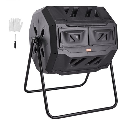 Compost Bin, 43-Gal Dual Chamber Composting Tumbler, Large Tumbling Rotating Composter with 2 Sliding Doors and Steel Frame, BPA Free Composter Bin Tumbler for Garden, Kitchen, Yard, Outdoor