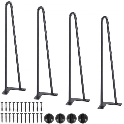 VEVOR 19 Hairpin Furniture Legs, Metal Home DIY Projects for Nightstand, Coffee Table, Desk, 500lbs Load Capacity with Rubber Floor Protectors, Metal Heavy Duty Sturdy Modern Table Legs, 4PCS Black