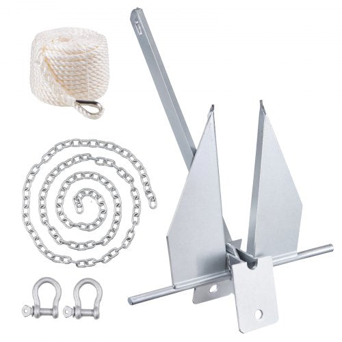 Fluke Style Anchor Kit, 8.5 LBS Hot-Dipped Galvanized Steel Fluke Anchor with 7.9' Chain, 75' Rope and Two 0.4' Shackles, Marine Boat Anchor for Small Vessels Under 18', Seas, Rivers and Shores