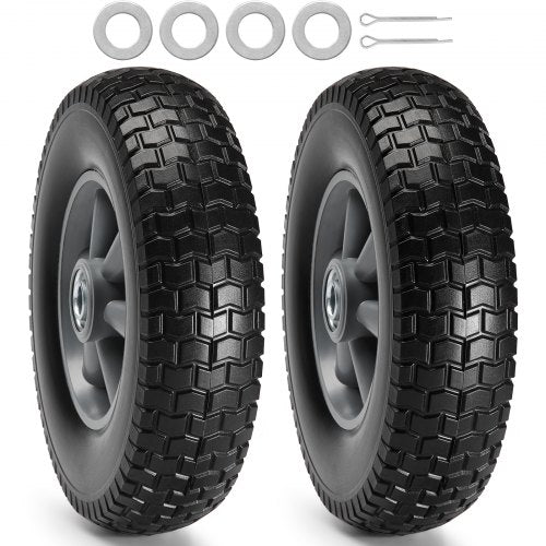Solid PU Run-Flat Tire Wheel, 10', 2-Pack, 180 lbs Dynamic Load, 220 lbs Static Load, Flat Free Tubeless Tires and Wheels for Hand Truck, Utility Cart, Dollies, Garden Trailers, Various Carts
