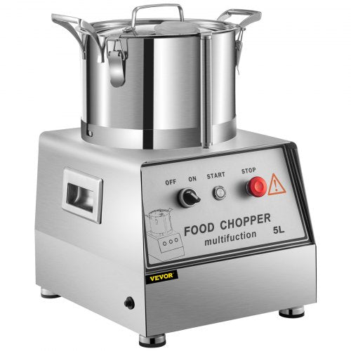 VEVOR 110V Commercial Food Processor 5L Capacity 550W Electric Food Cutter 1400RPM Stainless Steel Food Processor Perfect for Vegetables Fruits Grains Peanut Ginger Garlic