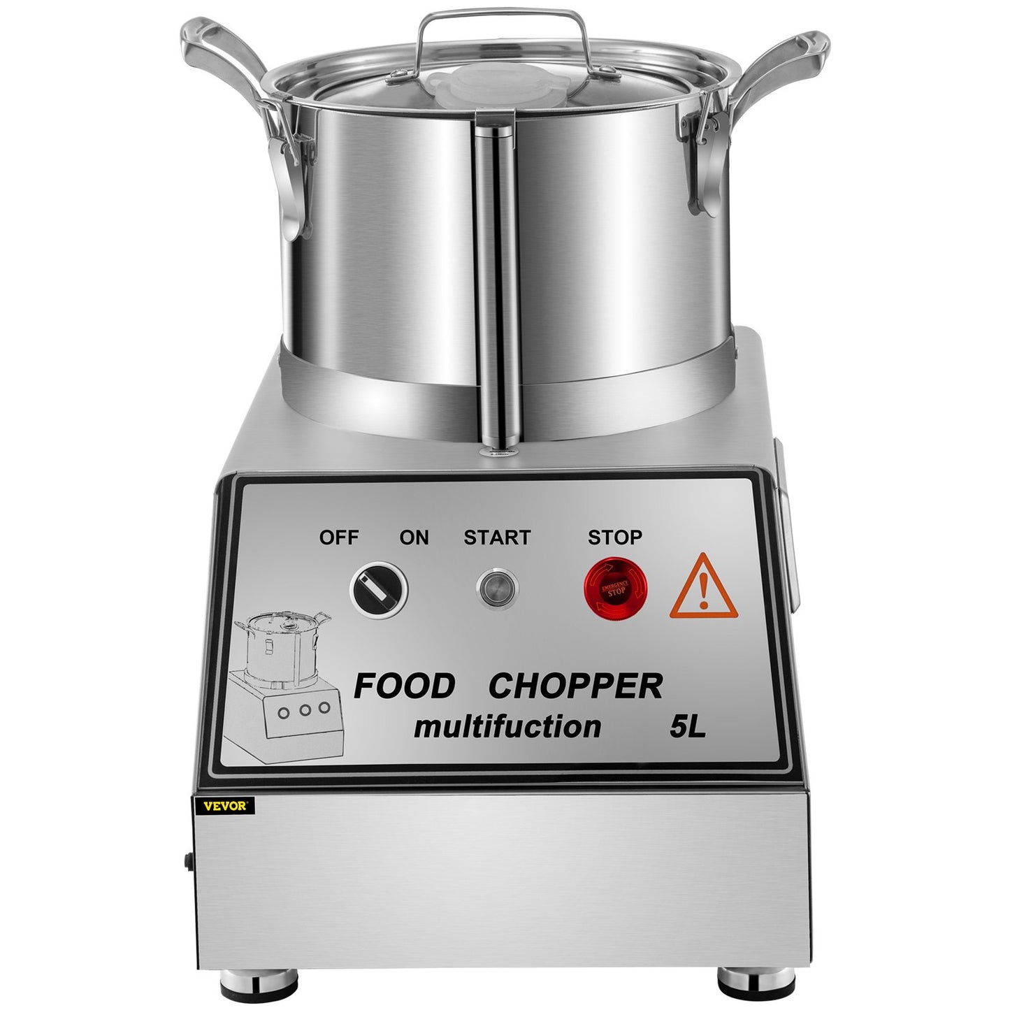VEVOR 110V Commercial Food Processor 5L Capacity 550W Electric Food Cutter 1400RPM Stainless Steel Food Processor Perfect for Vegetables Fruits Grains Peanut Ginger Garlic