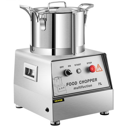 VEVOR 110V Commercial Food Processor 7L Capacity 750W Electric Food Cutter Mixer 1400RPM Stainless Steel Processor Perfect for Vegetables Fruits Grains Peanut Ginger Garlic