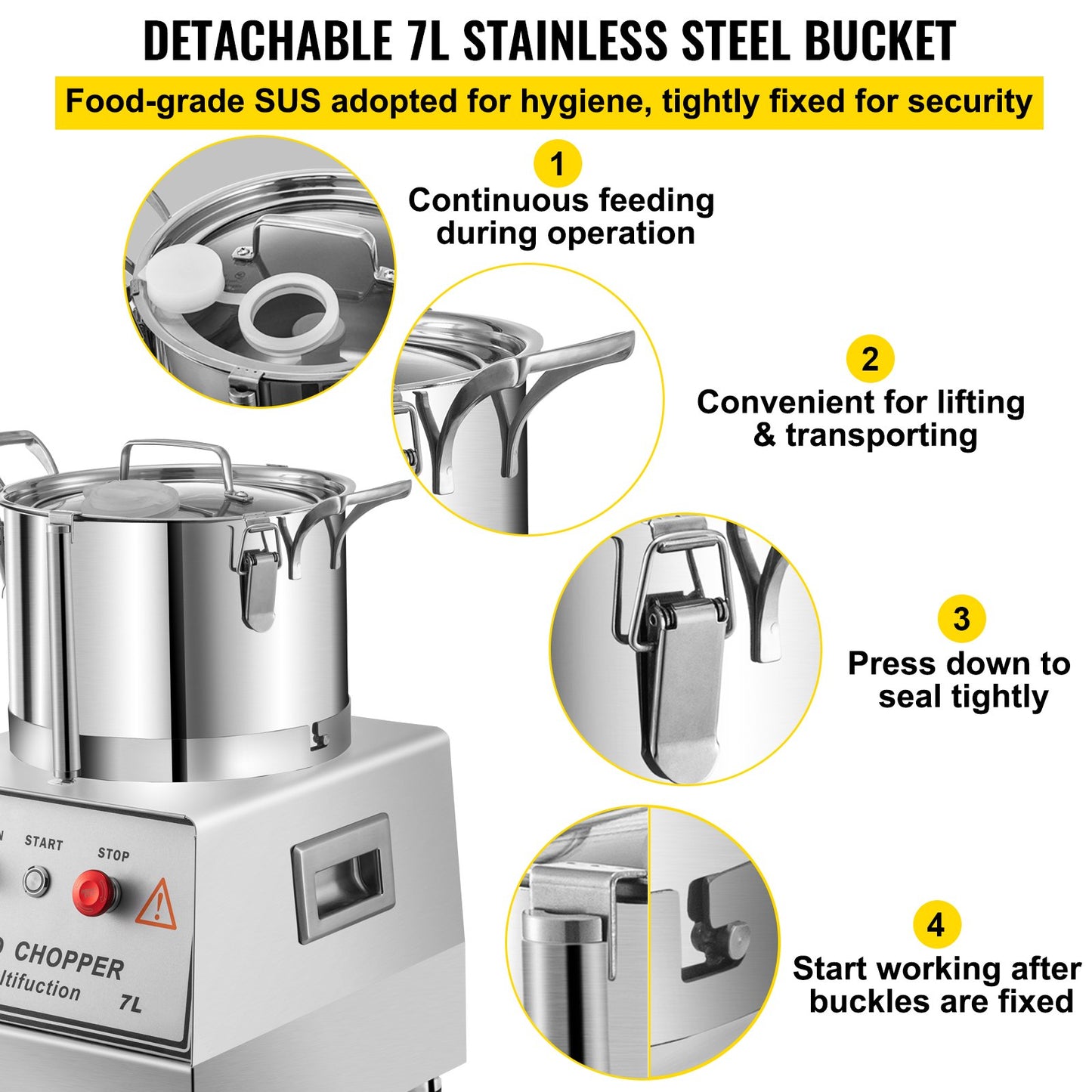 VEVOR 110V Commercial Food Processor 7L Capacity 750W Electric Food Cutter Mixer 1400RPM Stainless Steel Processor Perfect for Vegetables Fruits Grains Peanut Ginger Garlic