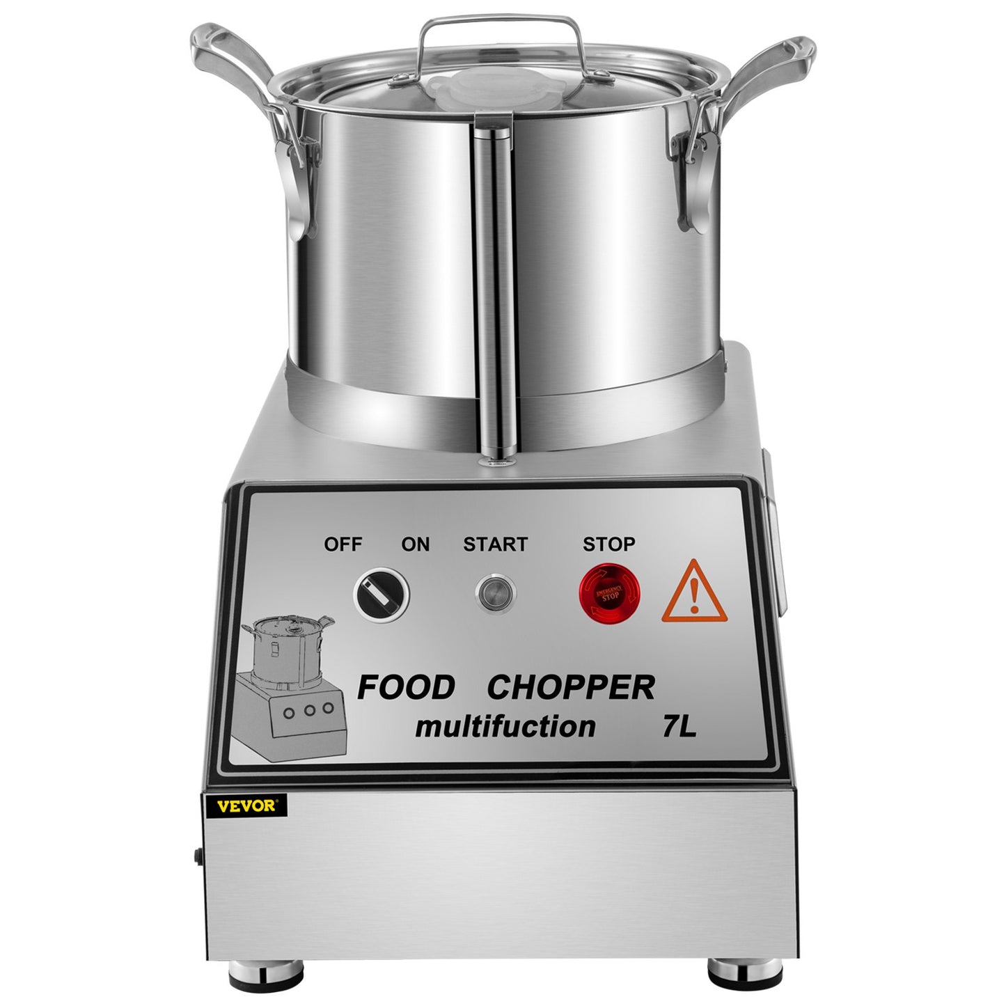 VEVOR 110V Commercial Food Processor 7L Capacity 750W Electric Food Cutter Mixer 1400RPM Stainless Steel Processor Perfect for Vegetables Fruits Grains Peanut Ginger Garlic
