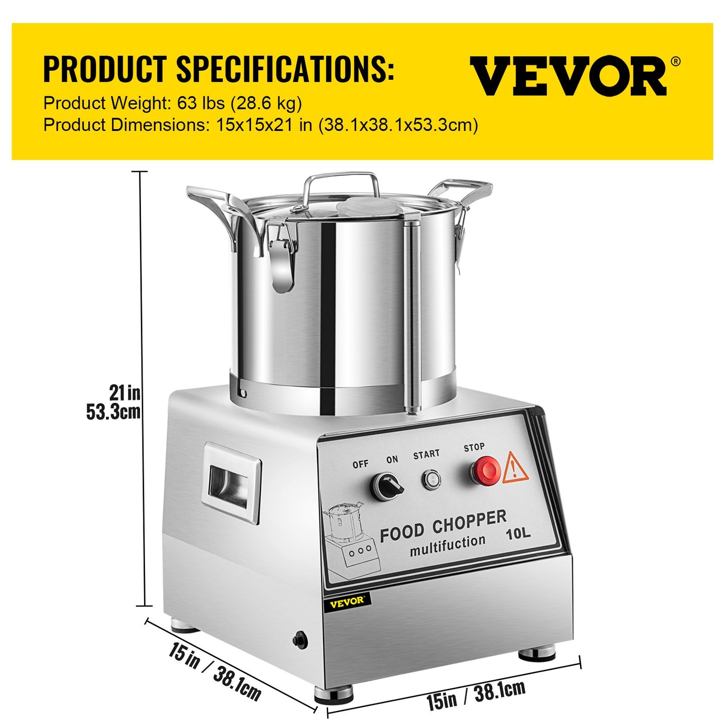 VEVOR 110V Commercial Food Processor 10L Capacity 1100W Electric Food Cutter 1400RPM Stainless Steel Food Processor Perfect for Vegetable Fruits Grains Peanut Ginger Garlic
