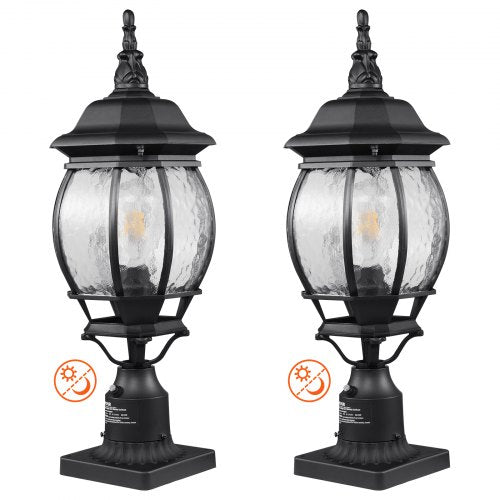 2 Pack Dusk to Dawn Outdoor Post Light, 20.87 in, Waterproof Lamp Post Light Fixtures with 5.5 in Pier Mount Base Glass Shade, Lightning-proof Exterior Pole Column Light for Patio Garden Pathway