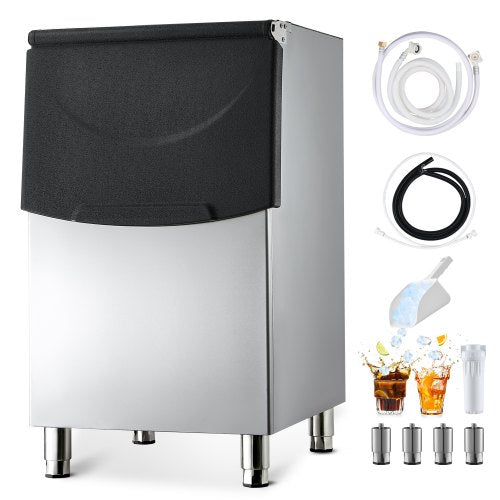 Commercial Ice Maker Storage Bin, 250LBS Capacity Ice Bin, Stainless Steel Ice Storage Bin with Filter and Adjustable Anti-slip Rubber Feet, Suitable for Restaurant Hotel and Beverage Shops