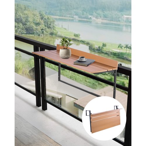 Balcony Hanging Table, 15 x 39 in Folding Balcony Railing Table, Outdoor Balcony Bar Table for Railings, 5-Level Adjustable, Fit Railing from 1' to 5.3', Serving Table for Patio & Deck