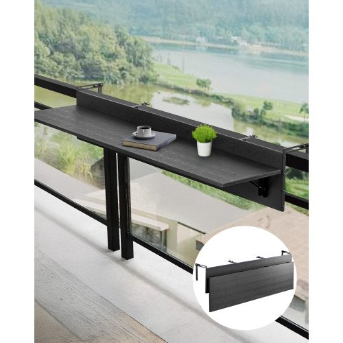 Balcony Hanging Table, 12 x 59 in Folding Balcony Railing Table, Outdoor Balcony Bar Table for Railings, 50 lbs Loading, Fit Railing from 1' to 5.9', Serving Table for Patio & Deck