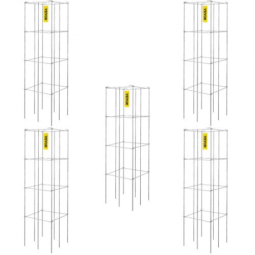 Tomato Cages, 11.8\' x 11.8\' x 46.1\', 5 Packs Square Plant Support Cages, Silver PVC-Coated Steel Tomato Towers for Climbing Vegetables, Plants, Flowers, Fruits
