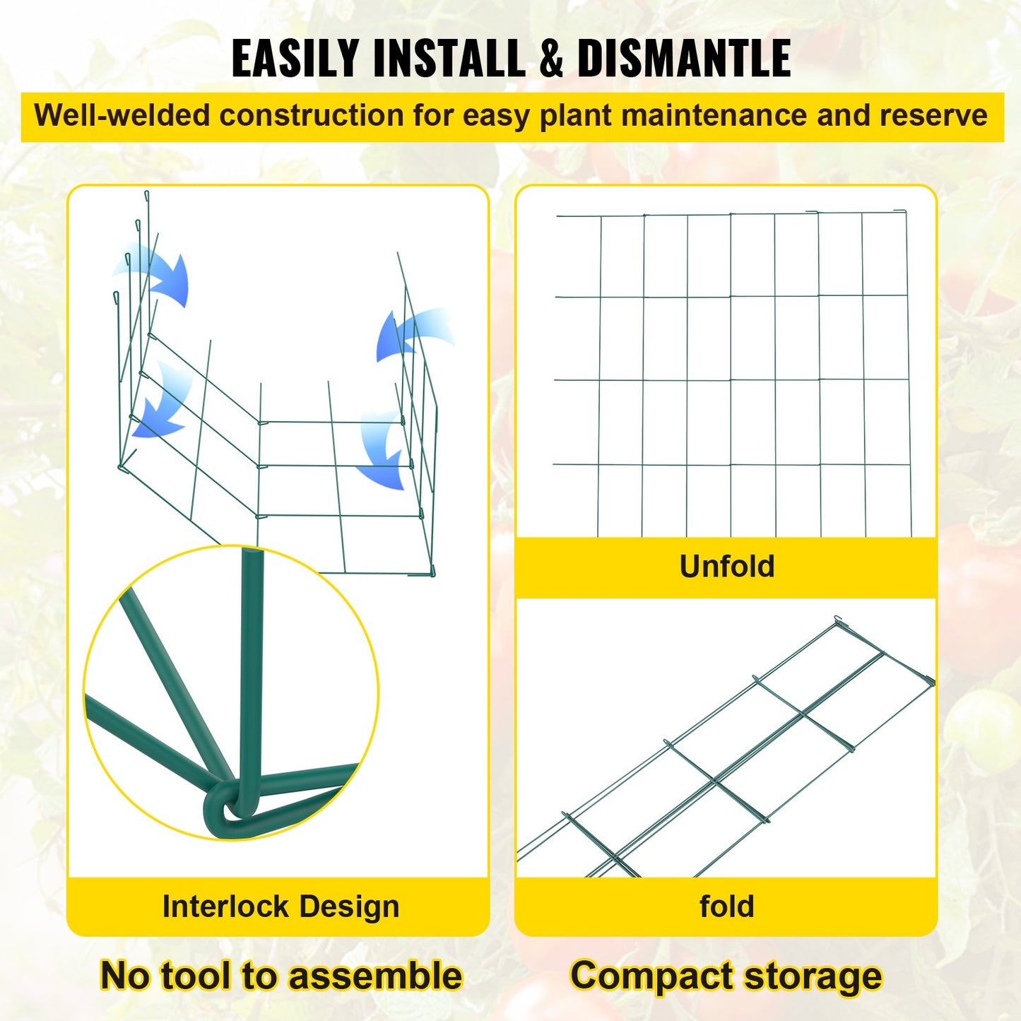 VEVOR Tomato Cages, 11.8 x 11.8 x 46.1, 10 Packs Square Plant Support Cages, Green PVC-Coated Steel Tomato Towers for Climbing Vegetables, Plants, Flowers, Fruits
