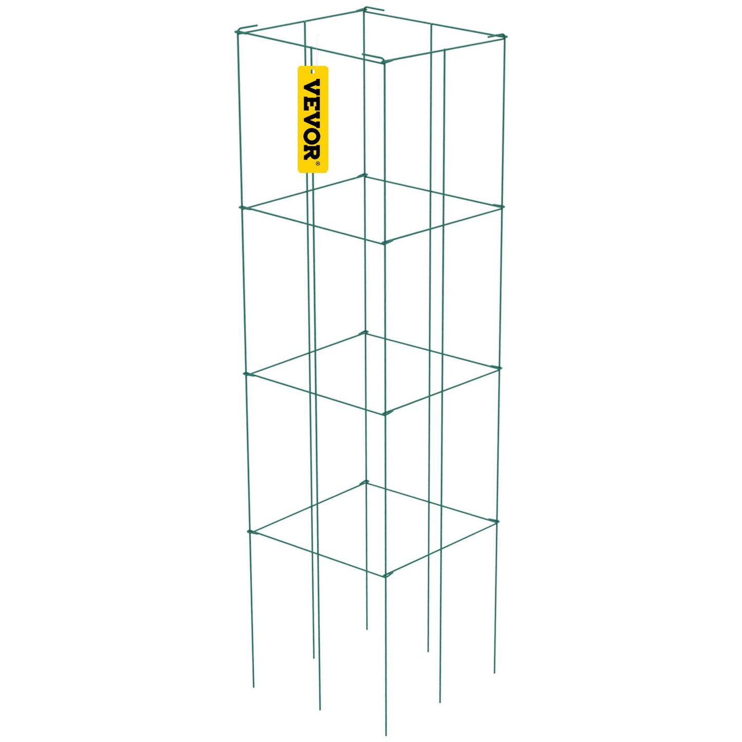 VEVOR Tomato Cages, 11.8 x 11.8 x 46.1, 10 Packs Square Plant Support Cages, Green PVC-Coated Steel Tomato Towers for Climbing Vegetables, Plants, Flowers, Fruits