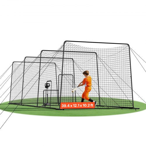 Baseball Batting Cage, 39.4 x 12.1 x 10.2 FT Freestanding Portable Batting Cage, Hitting Cages with 45-Ply Knotted HDPE & Long Positioning Ropes, Battings Cages Netting for Indoor Outdoor