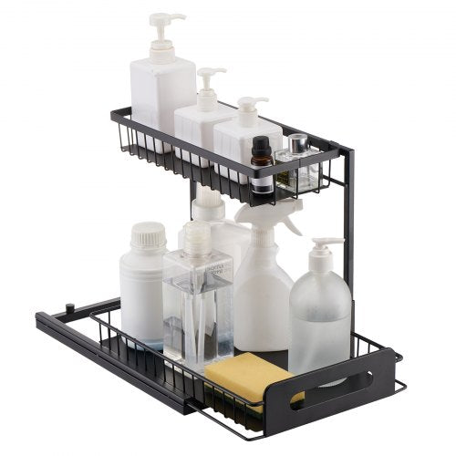 2 Tier Pull Out Cabinet Organizer(10.7'W x 14.2'D ), Under Sink Organizer and Storage, Slide Out Drawer Cabinet Organizer, Wire Basket Sliding Shelf, 12.5'Wx15.5'Dx13'H Install Size for Cabinet