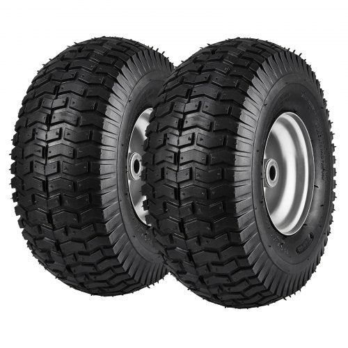 Lawn Mower Tires, 15x6-6' Lawn Tractor Tires, 2-Pack Tire and Wheel Assemblies, Turf Pneumatic Tires with 3' Centered Hub and 3/4' Bushing Size, 16 PCS Adapters for Riding Mowers Lawn Tractors