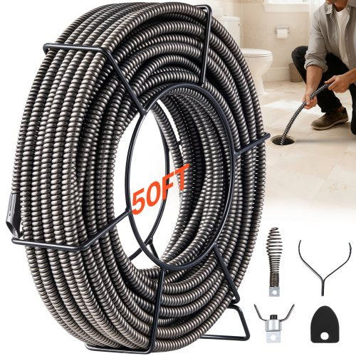 Drain Cleaning Cable 100 Feet x 1/2 Inch Solid Core Cable Sewer Cable Drain Auger Cable Cleaner Snake Clog Pipe Drain Cleaning Cable Sewer Drain Auger Snake Pipe
