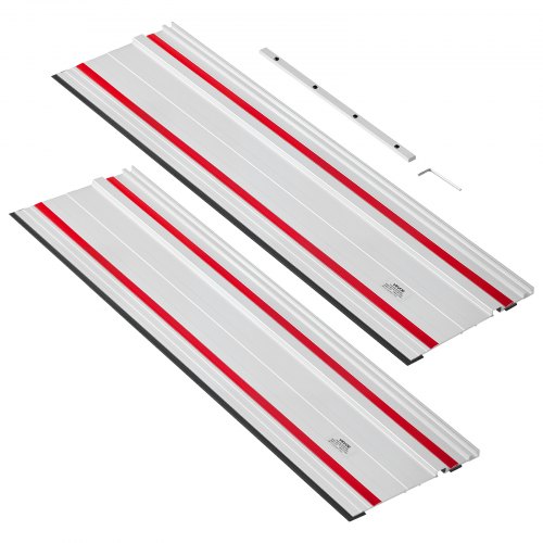 Track Saw Guide Rail, 55-Inch Cutting Range, Kit Includes 2 x 27.5 in Aluminum Extruded Guide Rails and 1 Connector, Compatible with Makita, Festool & WEN Track Saws, for Woodworking Projects