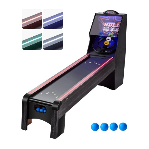 VEVOR?9'?Roll?and?Score?Classic?Arcade?Game?Table,?Skee Ball Arcade,?with?LED?Electronic Scorer & Track?Lighting, Sound, Automatic?Ball?Return,?Adults?Kids?Home?Recreation?Game?Room,?4?Balls?Included