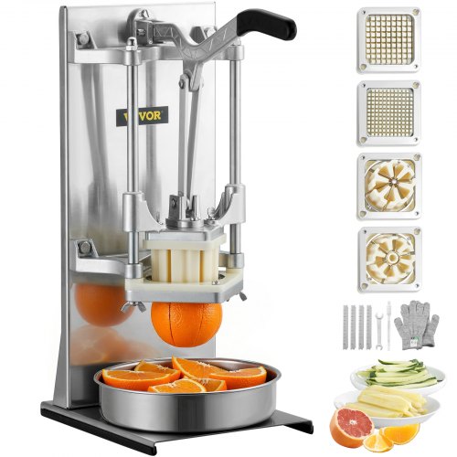 Commercial French Fry Cutter with 4 Replacement Blades, 1/4¡å and 3/8¡å Blade Easy Dicer Chopper, 6-wedge Slicer and 6-wedge Apple Corer, Lemon Potato Cutter for French Fries with Extended Handle