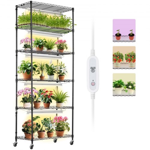 Plant Stand with Grow Light, 6-Tier Large Tall Plant Shelf with 150W Full Spectrum Grow Light, 3 Mode LED Plant Light with Timer and Wheel for Seed Starting 29.5' L x 13.8' W x 70.9' H