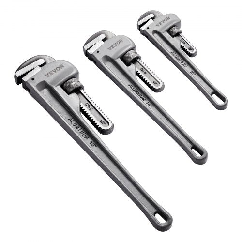3-Piece Pipe Wrench Set, 10' 14' 18' Aluminum Straight Pipe Wrench, Adjustable Plumbing Wrench, with High Strength Jaw and Ergonomic Handle, Hangable Design, for Water Pipes, Automotive Repairs