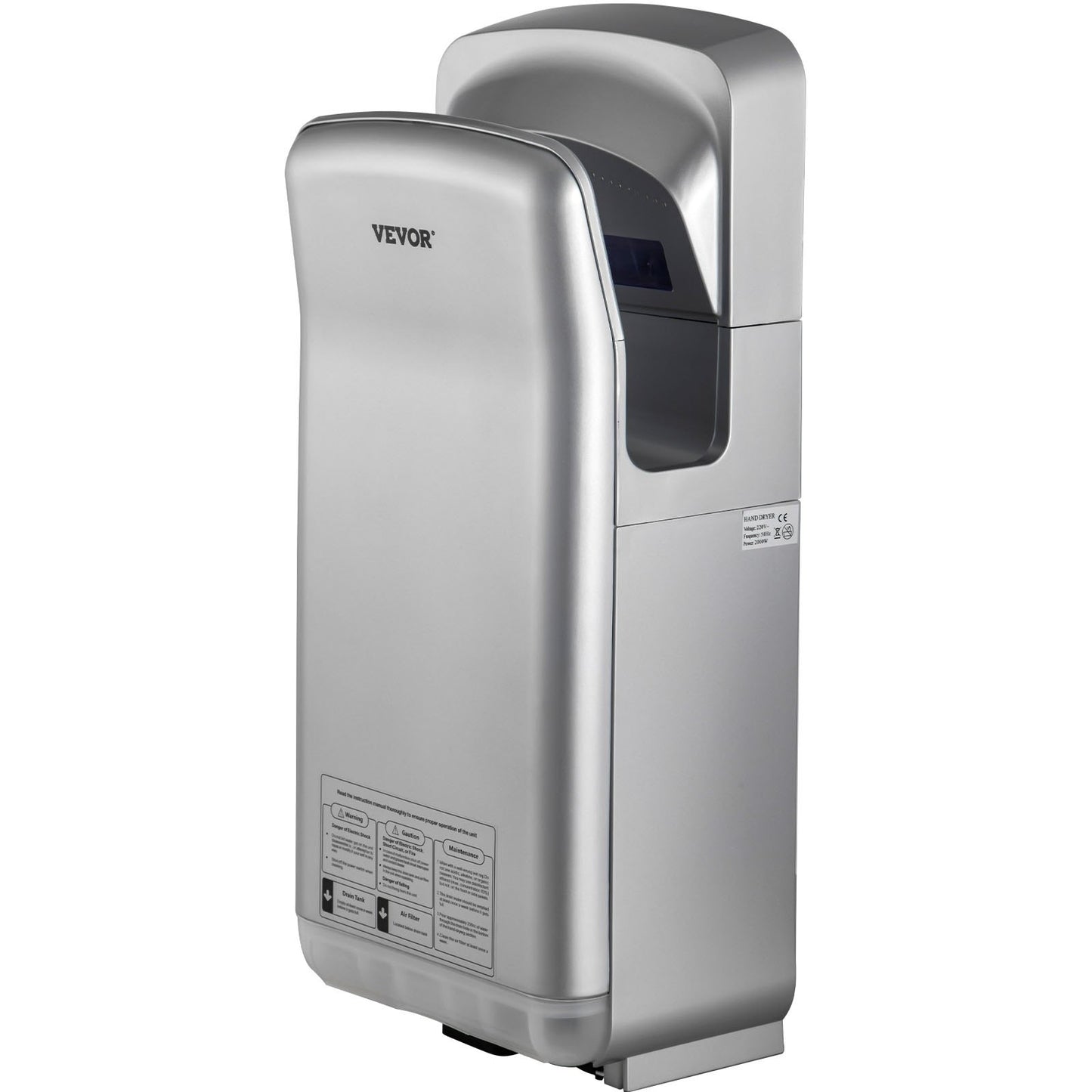 VEVOR Jet Hand Dryer, Premium Electric Commercial Blade Hand Dryer, ABS Air Dryer Hand with HEPA Filtration Wall Mount Hand Dryer, 1600W 110V Vertical Hand Dryer, High-Speed Automatic Infrared Silver