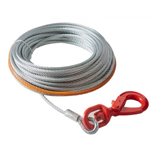 Galvanized Steel Winch Cable, 3/8 Inch x 75 Feet 15,200 lbs Breaking Strength, Wire Winch Rope with Swivel Hook, Towing Cable Heavy Duty, Universal Fit for SUV, Large Off-Road Vehicle, Truck