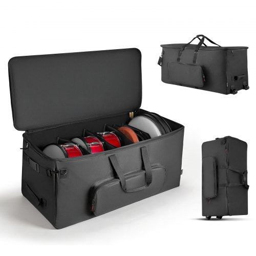 Electronic Drum Kit Bag, 600D, Padded Drum Bag with Wheels, Large 36.2 x 16.5 x 16.1 in Interior, Lightweight Travel Case with Detachable Dividers, Multiple Pockets, for Electric Drums, Black